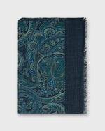 Load image into Gallery viewer, Wool/Cashmere Print Scarf in Navy/Mid Blue Paisley
