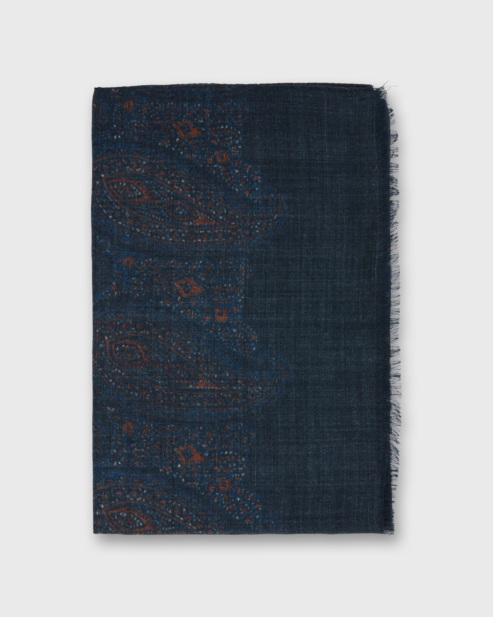 Wool/Cashmere Print Scarf in Midnight/Red Paisley