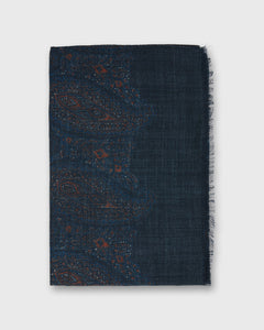 Wool/Cashmere Print Scarf in Midnight/Red Paisley