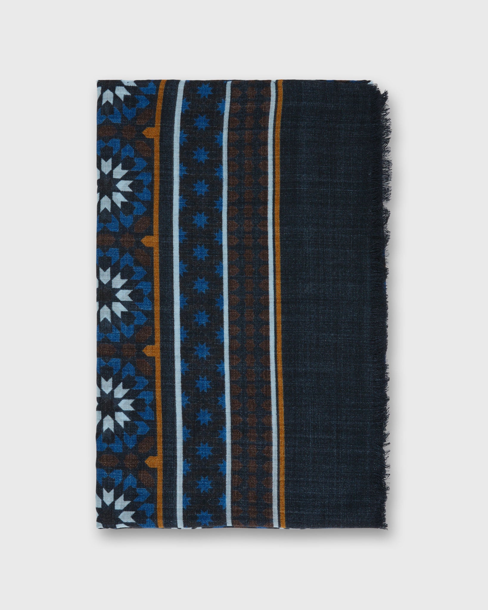 Wool/Cashmere Print Scarf in Navy Mosaic