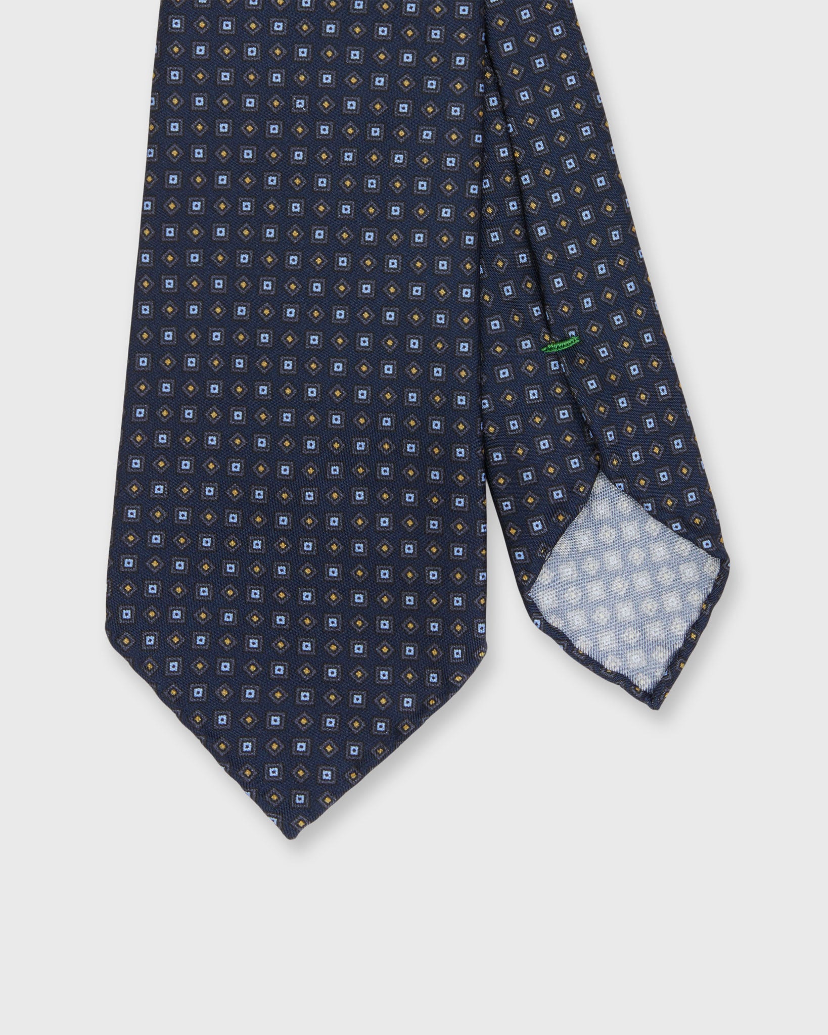 Silk Print Tie in Midnight/Sky/Yellow Geometric