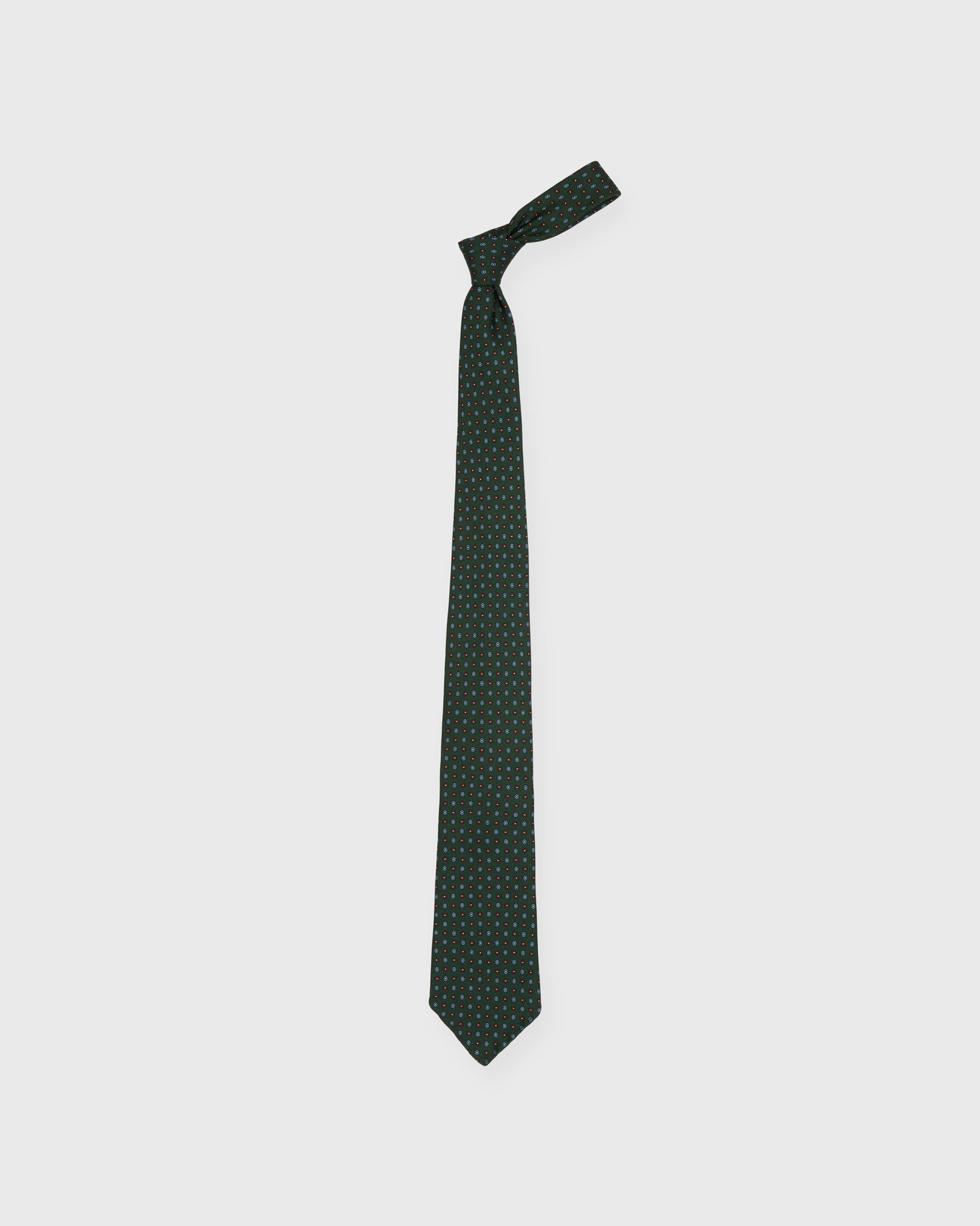 Silk Print Tie in Green/Red/Blue Foulard