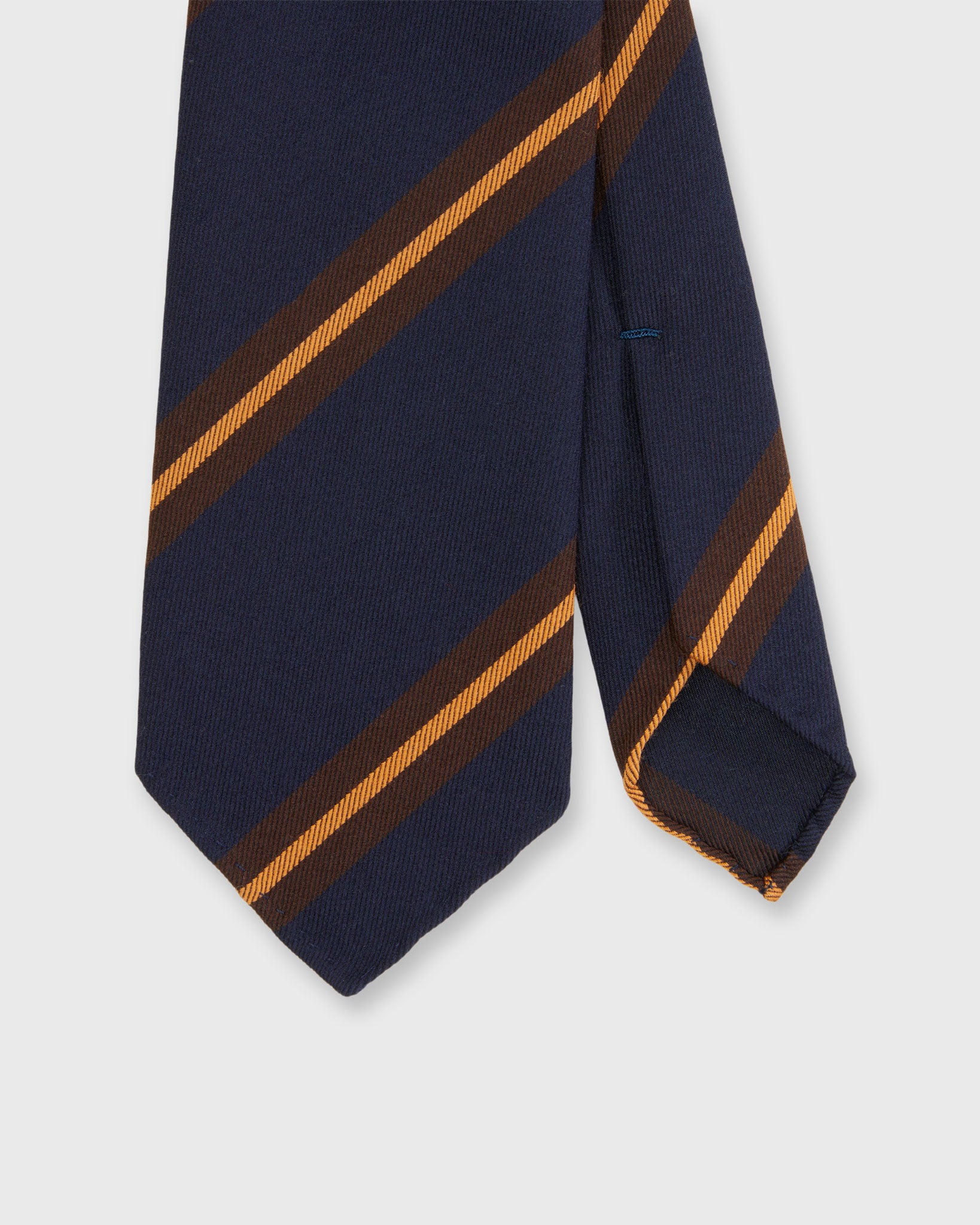 Wool/Cotton Woven Tie in Navy/Brown/Gold Stripe