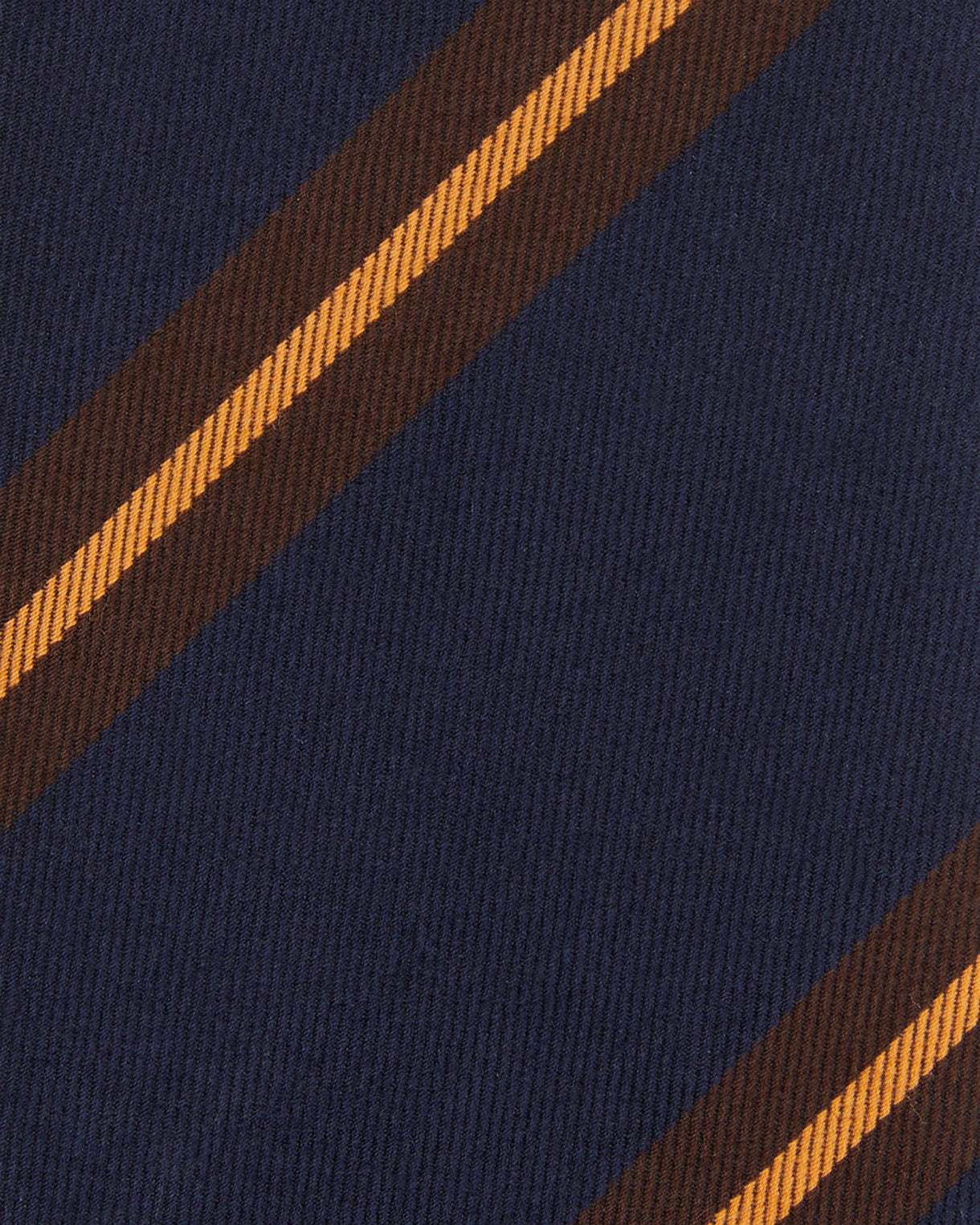 Wool/Cotton Woven Tie in Navy/Brown/Gold Stripe