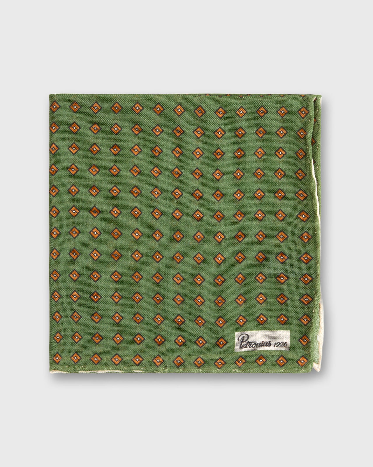 Wool/Silk Print Pocket Square in Fern/Gold Foulard