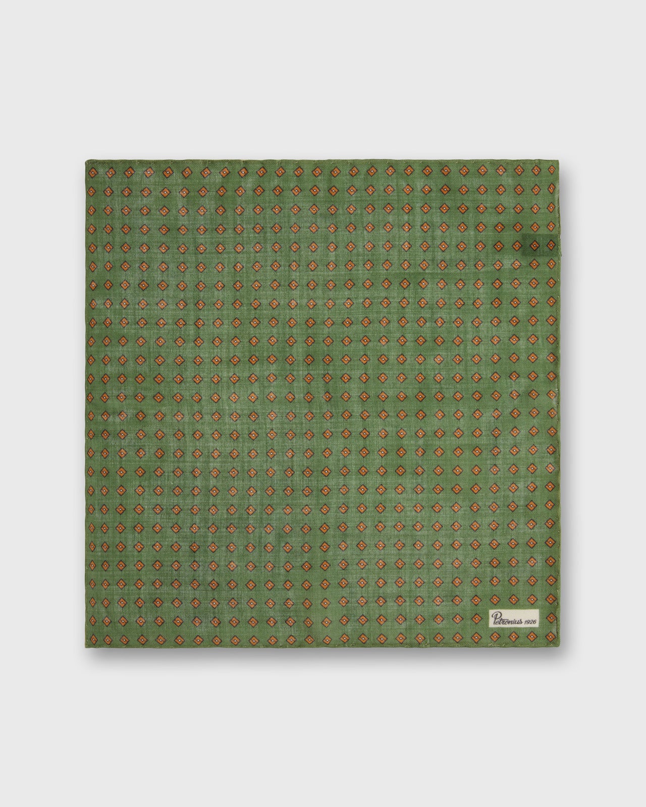 Wool/Silk Print Pocket Square in Fern/Gold Foulard