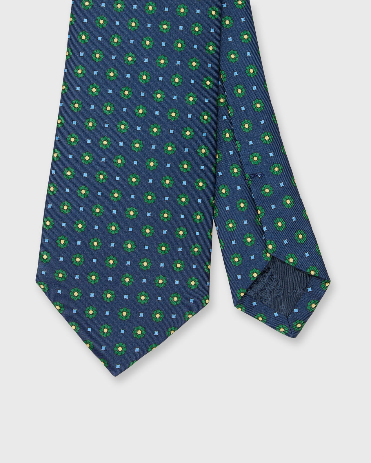 Silk Print Tie in Navy/Green/Sky Flower