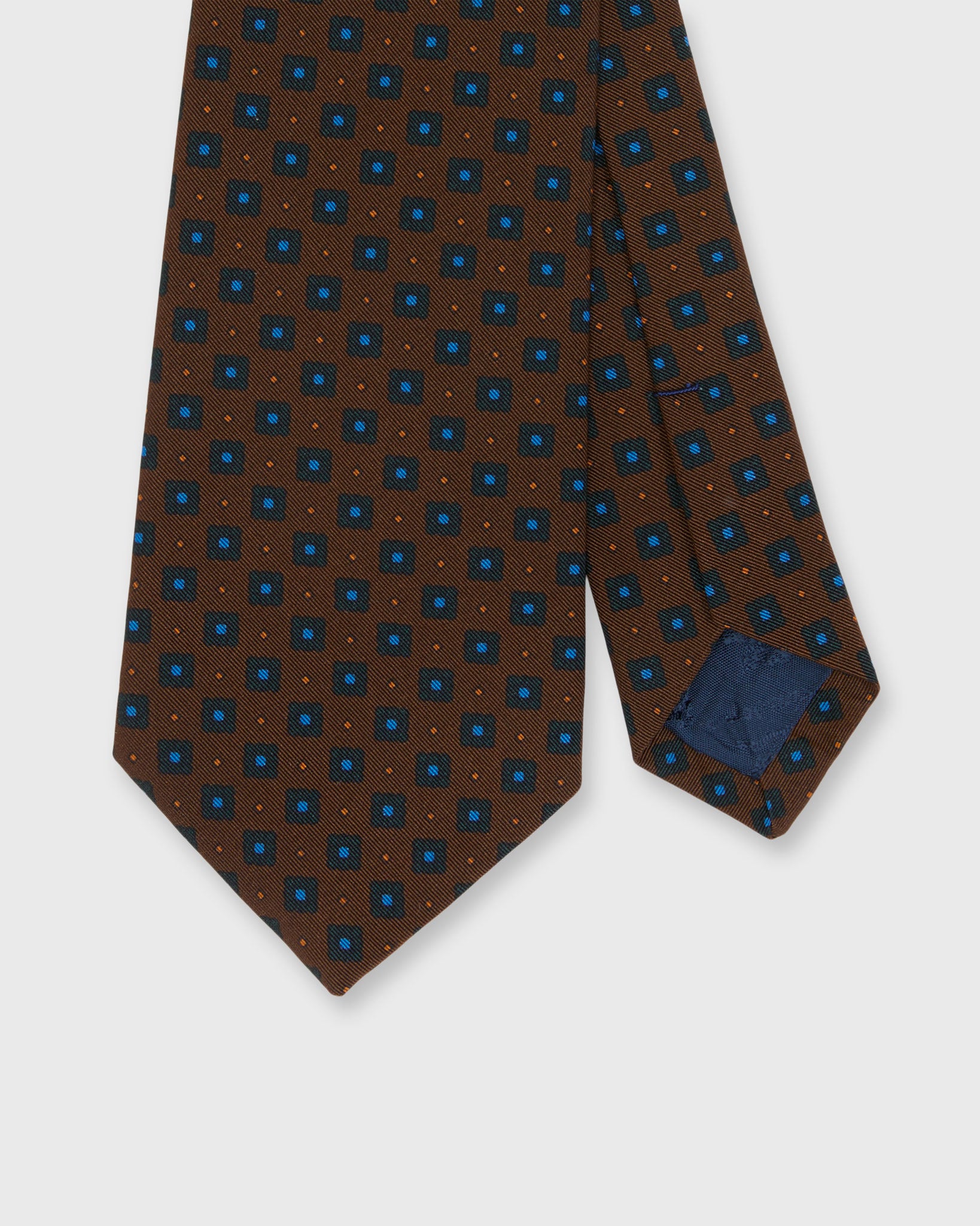 Irish Poplin Tie in Brown/Army/Blue Foulard