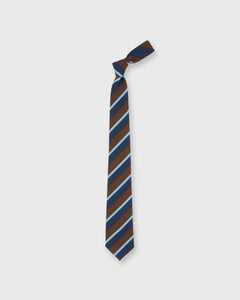 Irish Poplin Tie in Brown/Navy/Sky Stripe