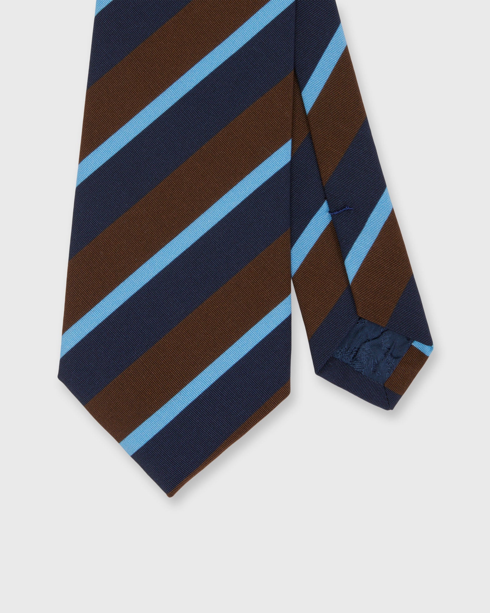 Irish Poplin Tie in Brown/Navy/Sky Stripe