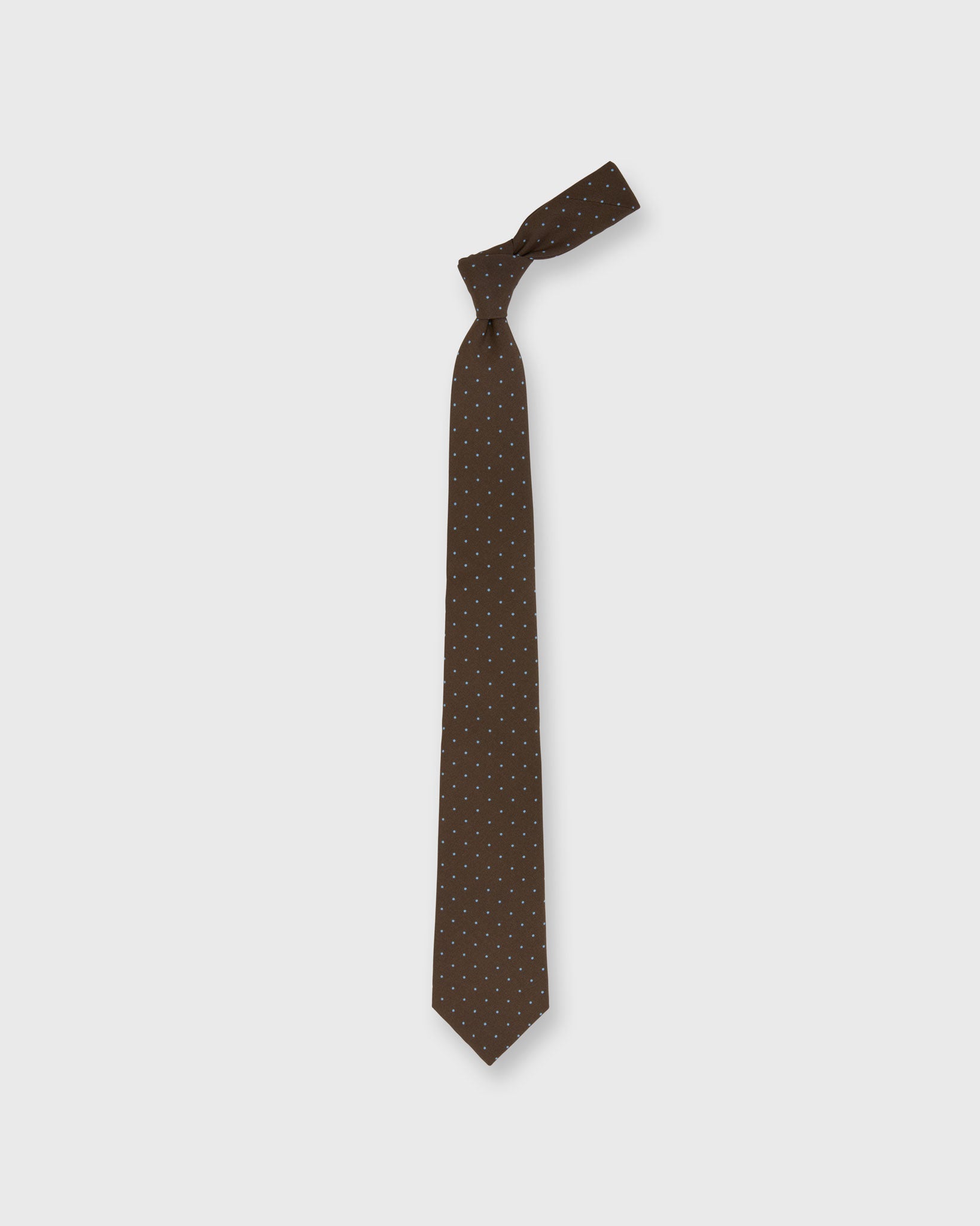 Irish Poplin Tie in Brown/Sky Pin Dot