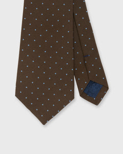 Irish Poplin Tie in Brown/Sky Pin Dot