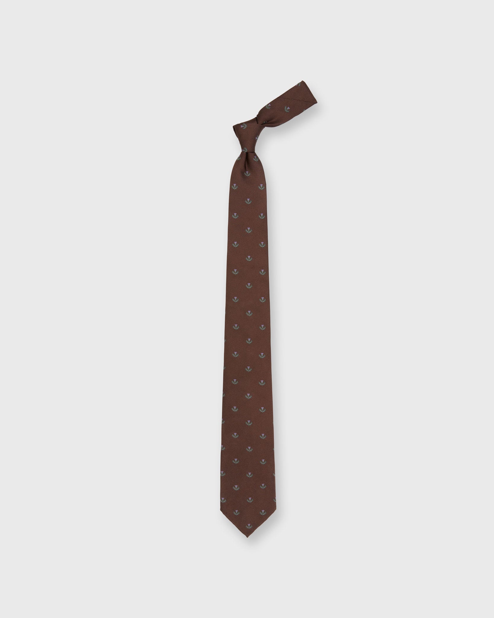 Silk Club Tie in Brown/Lavender/Green Laurel