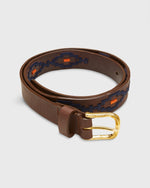 Load image into Gallery viewer, 1 1/8&quot; Polo Belt in Navy/Persimmon Medium Brown Leather
