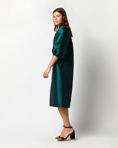 Trapunto Blouson Dress in Peacock Silk/Wool