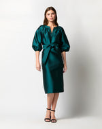 Load image into Gallery viewer, Trapunto Blouson Dress in Peacock Silk/Wool
