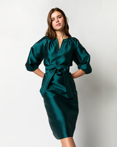 Trapunto Blouson Dress in Peacock Silk/Wool