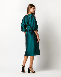 Trapunto Blouson Dress in Peacock Silk/Wool