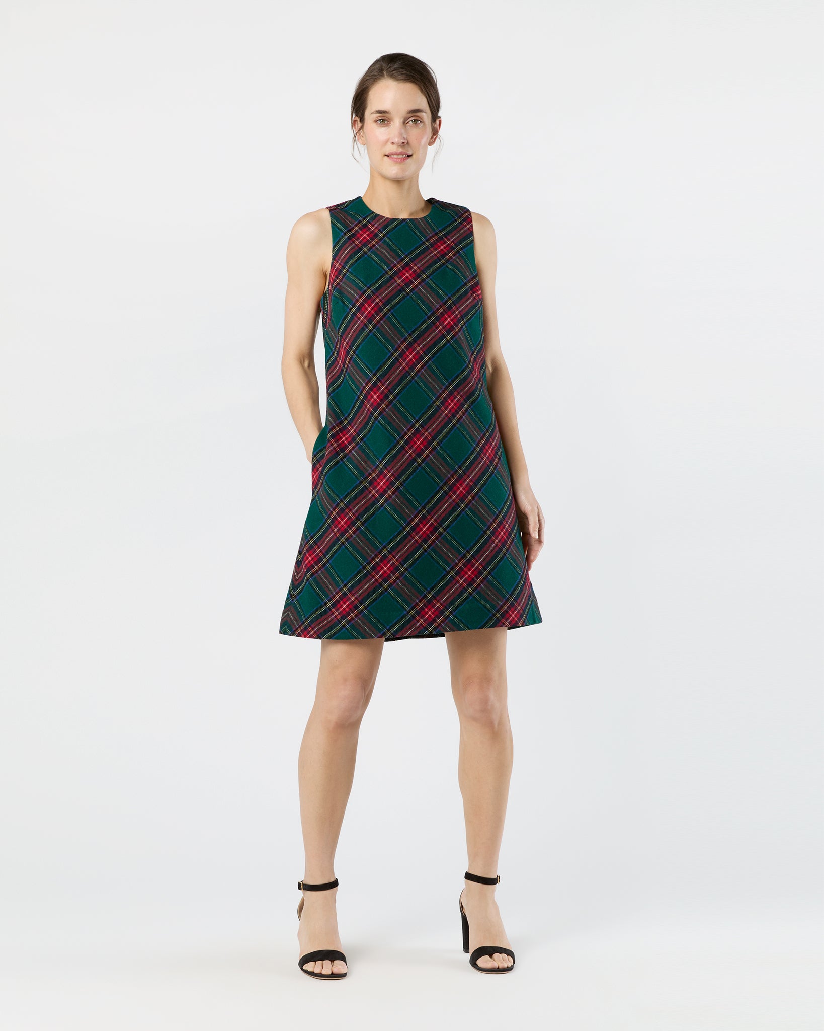 Susy Shift Dress in Green/Red Royal Stewart Tartan Wool