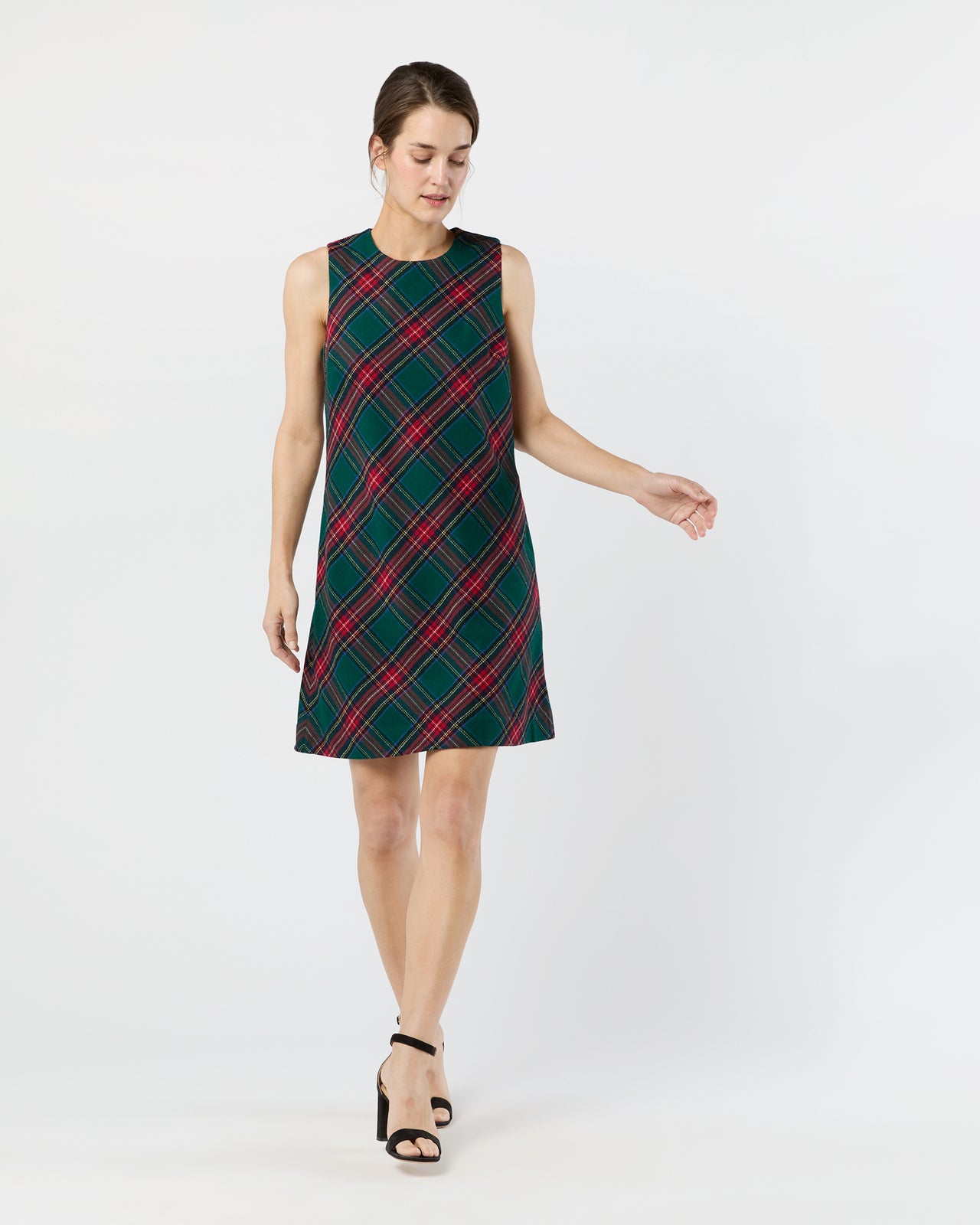 Susy Shift Dress in Green/Red Royal Stewart Tartan Wool