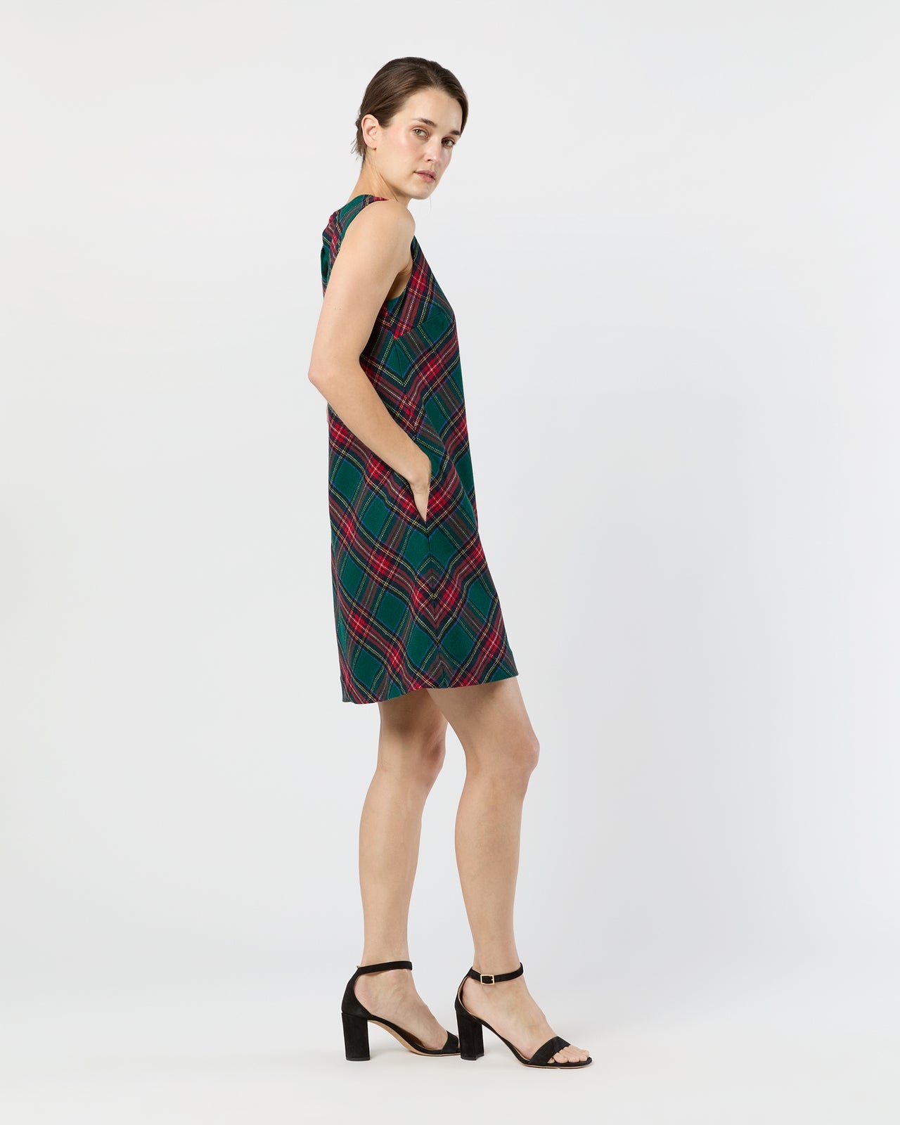 Susy Shift Dress in Green/Red Royal Stewart Tartan Wool