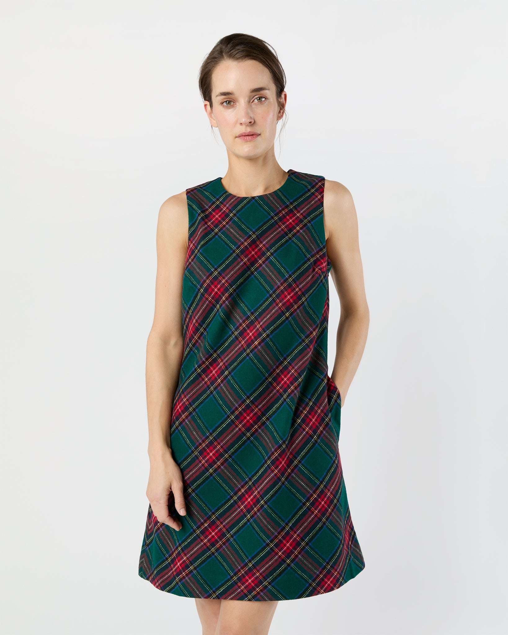 Susy Shift Dress in Green/Red Royal Stewart Tartan Wool