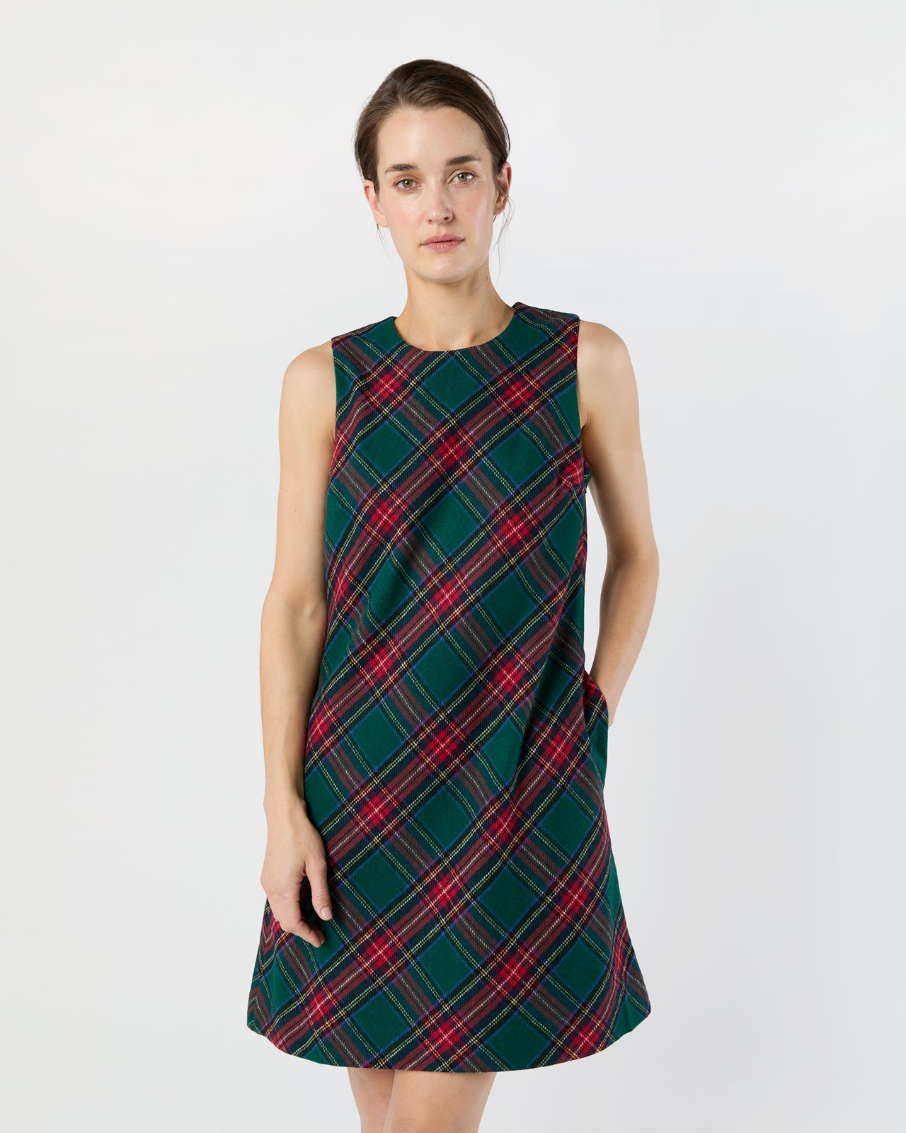 Susy Shift Dress in Green/Red Royal Stewart Tartan Wool