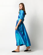 Load image into Gallery viewer, Classic Shirtwaist Maxi Dress in Azure Iridescent Silk Shantung
