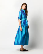 Load image into Gallery viewer, Classic Shirtwaist Maxi Dress in Azure Iridescent Silk Shantung
