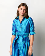 Load image into Gallery viewer, Classic Shirtwaist Maxi Dress in Azure Iridescent Silk Shantung
