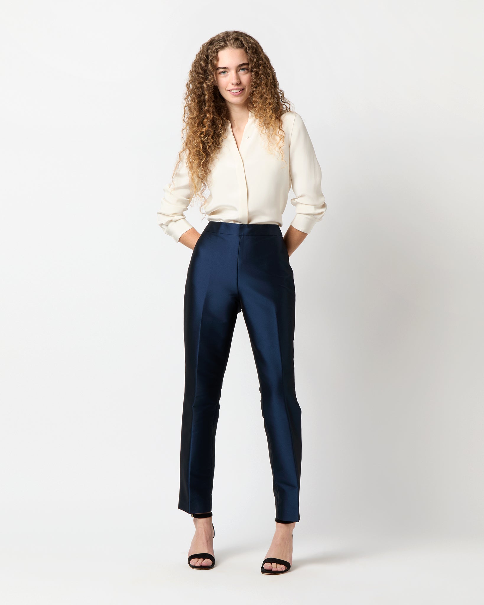 Julia Pant in Navy Mikado