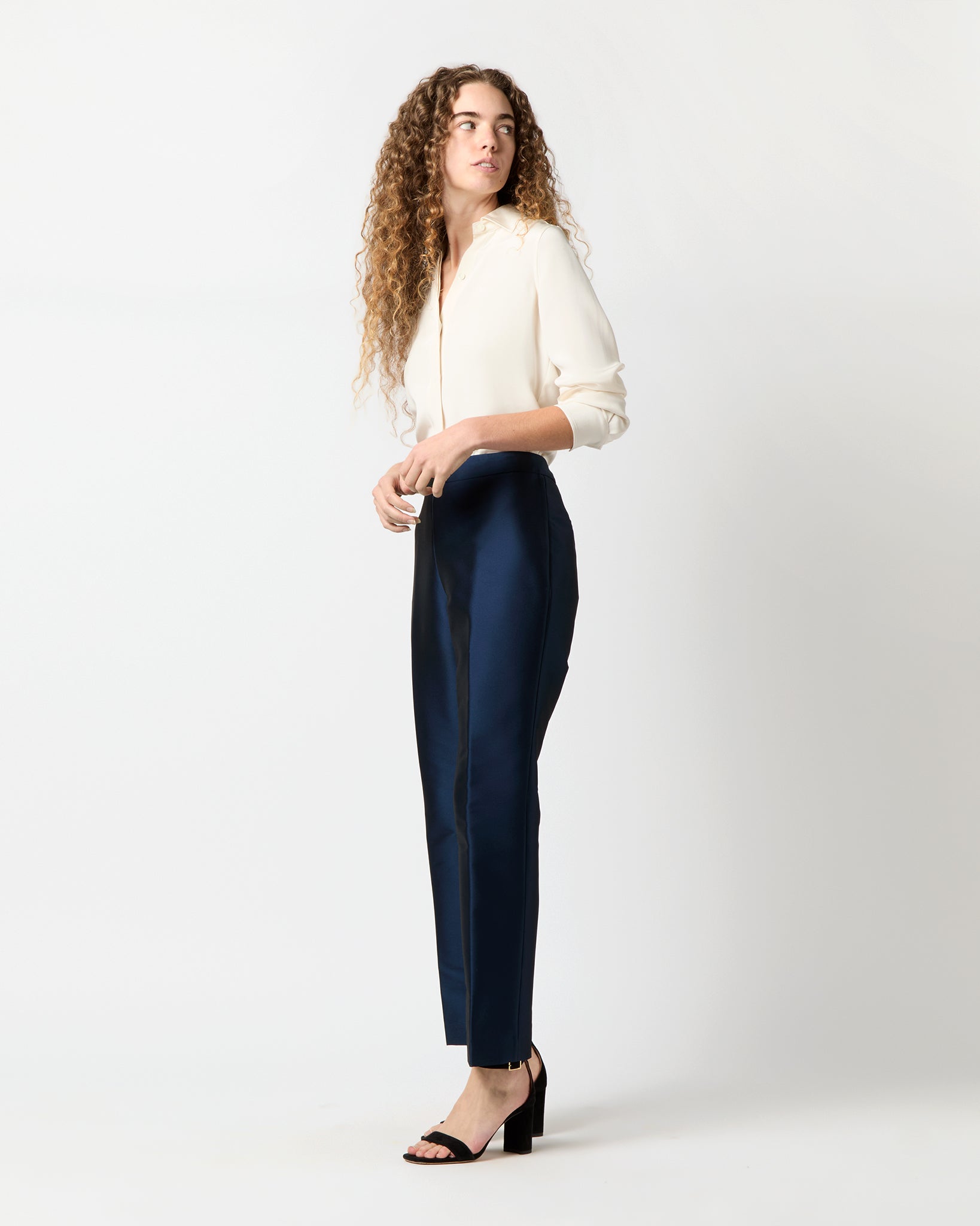 Julia Pant in Navy Mikado