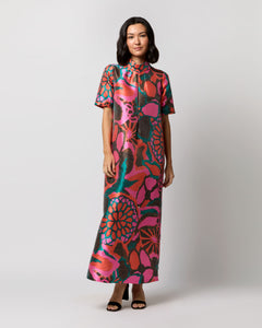 Luisa Dress in Pink/Orange Floral Mikado