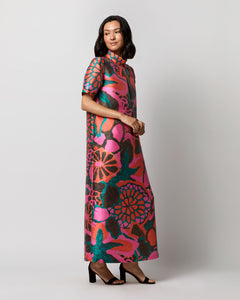 Luisa Dress in Pink/Orange Floral Mikado