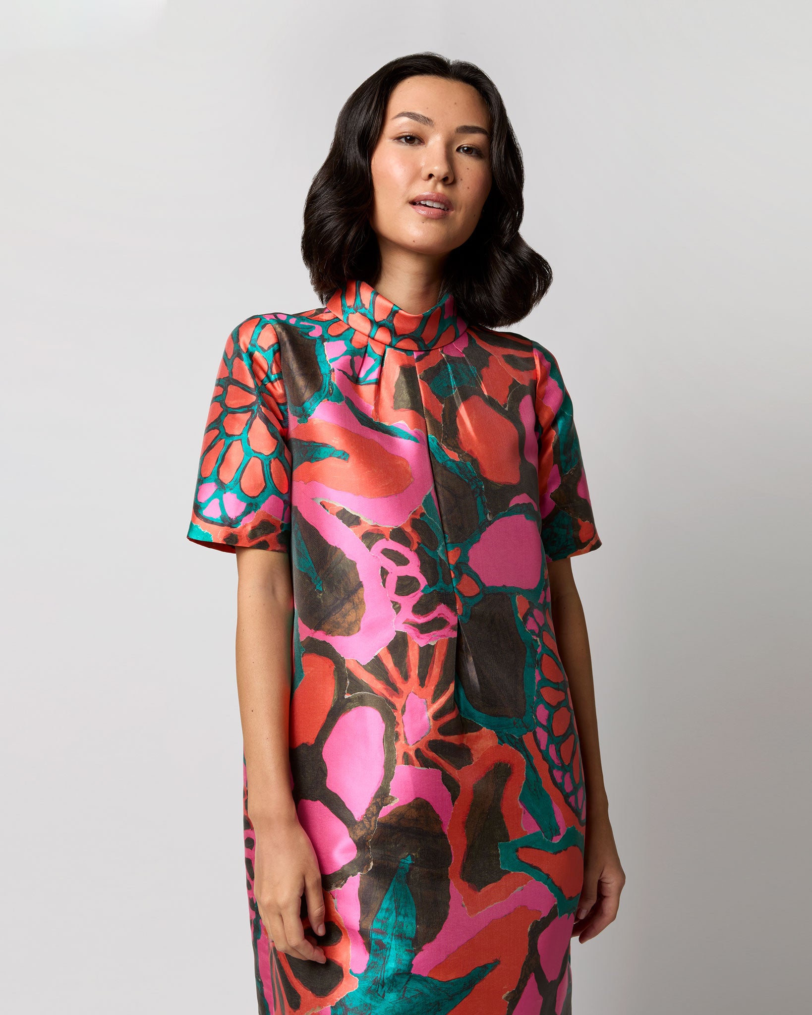 Luisa Dress in Pink/Orange Floral Mikado