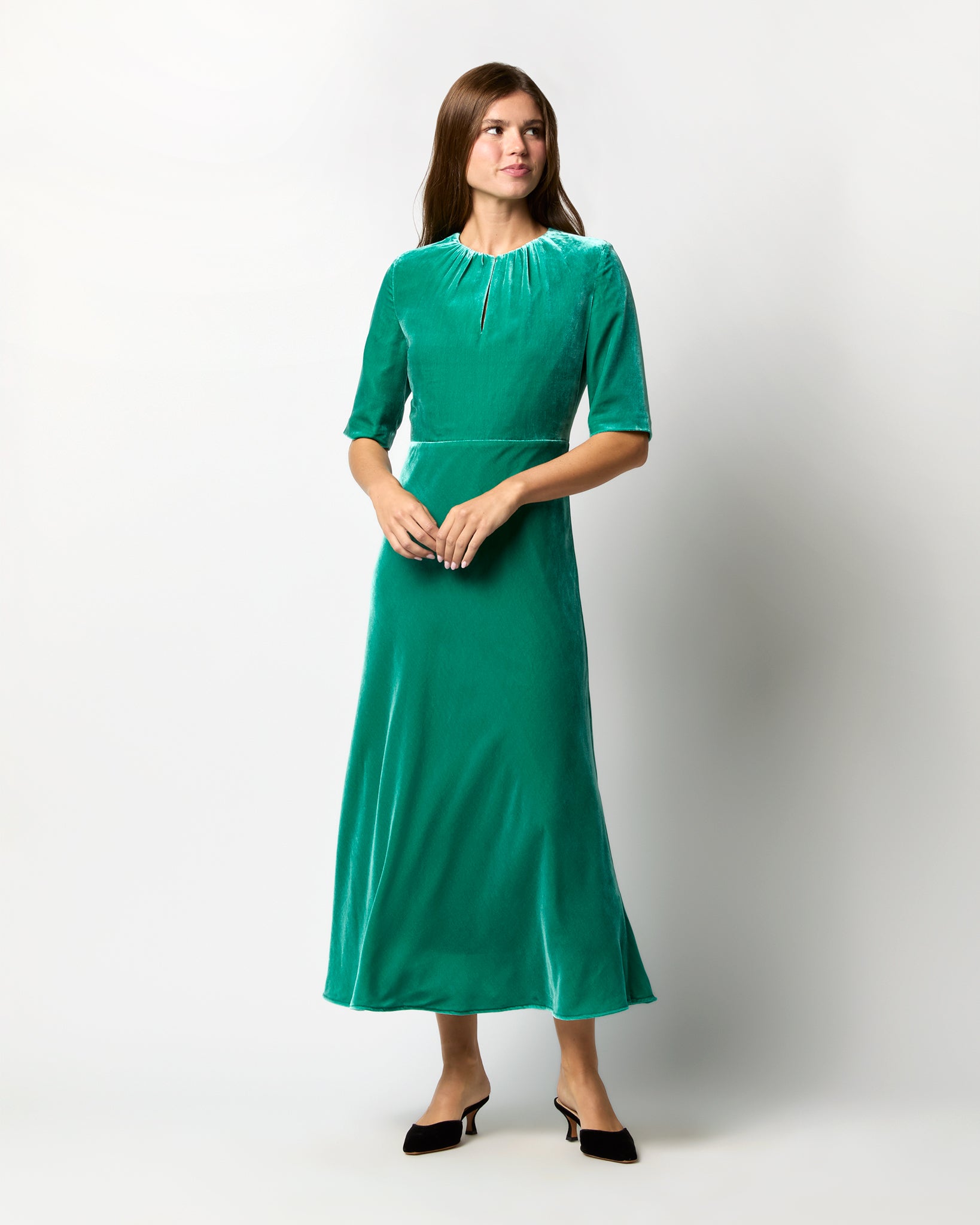 Lisa Dress in Jade Velvet