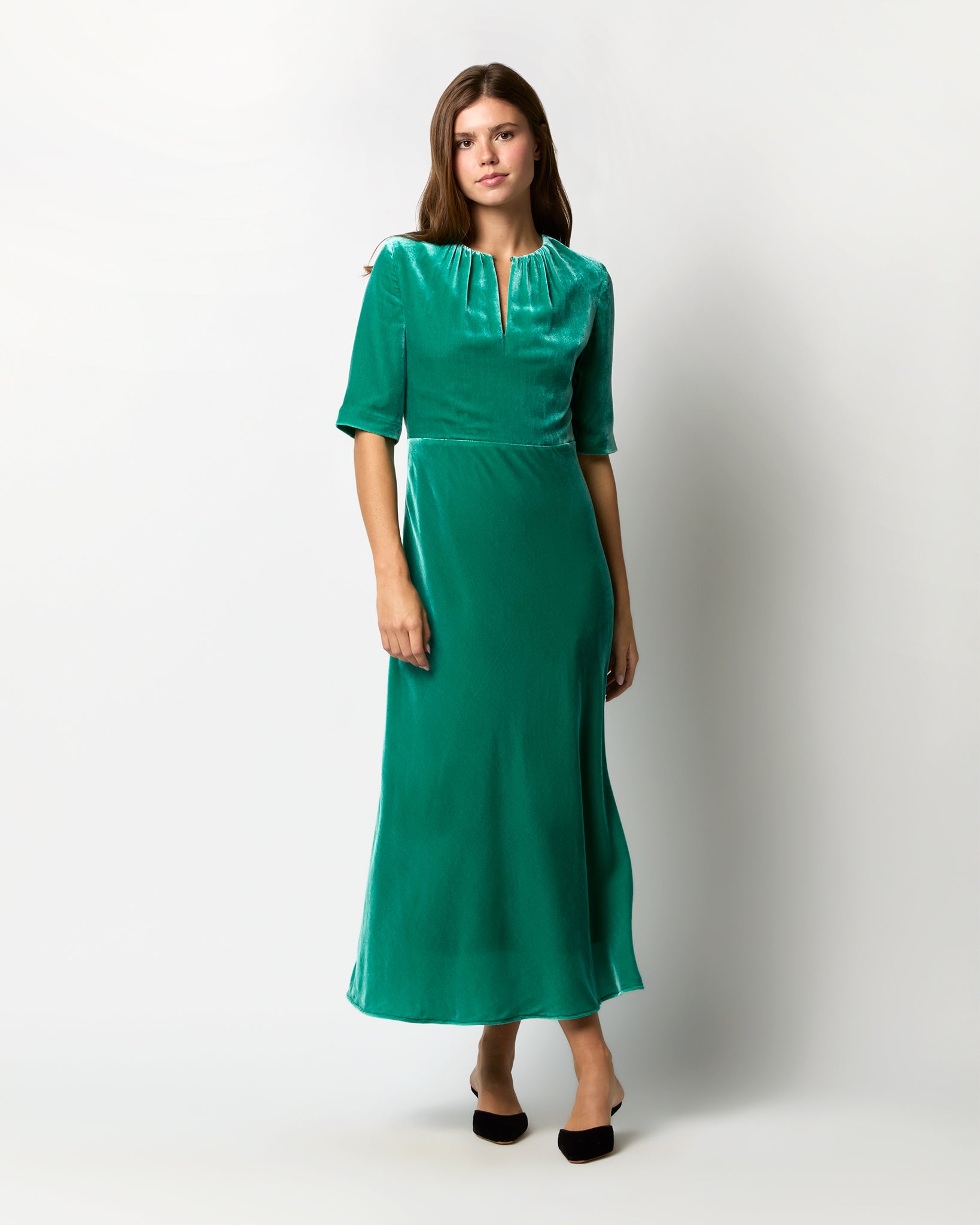 Lisa Dress in Jade Velvet