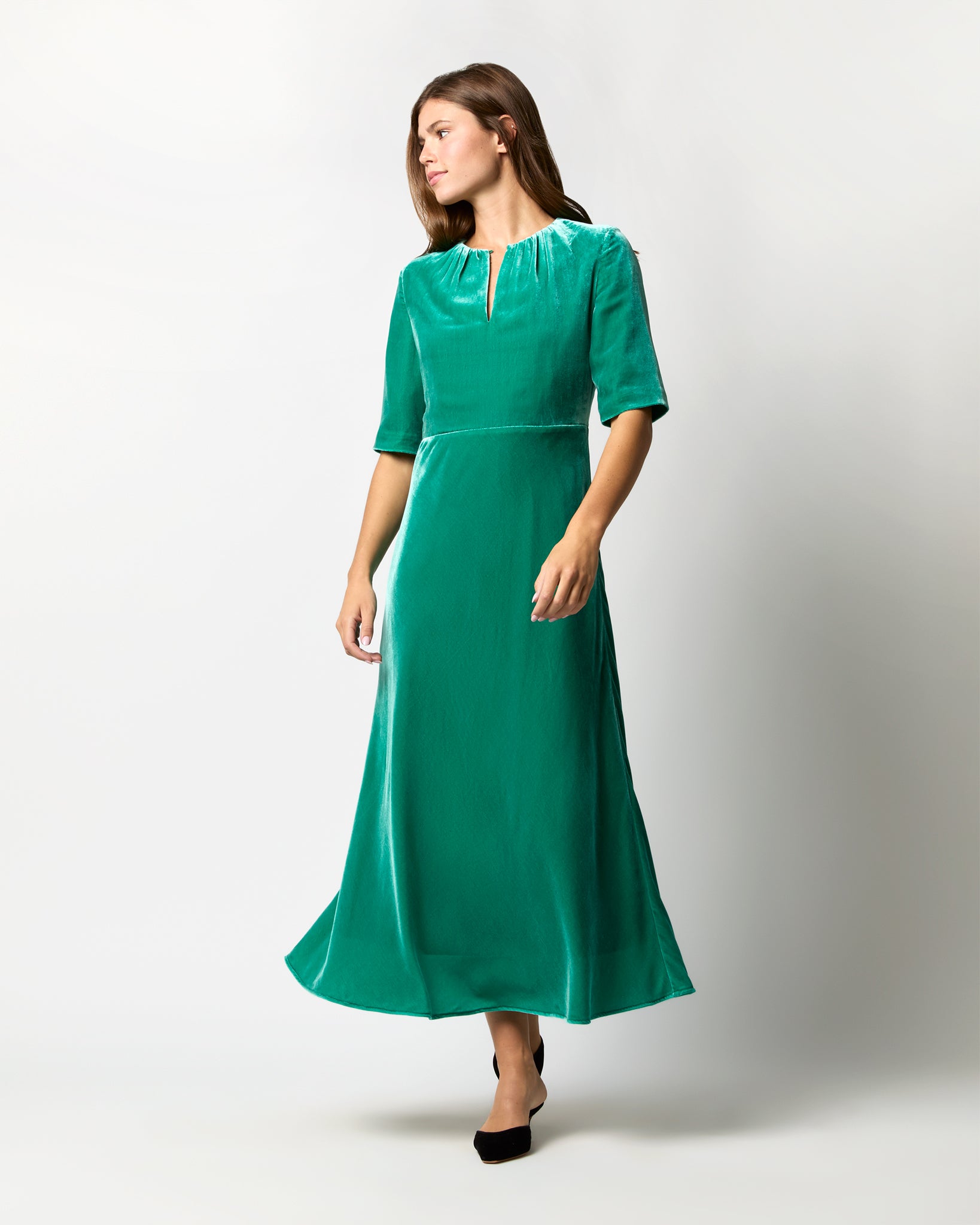 Lisa Dress in Jade Velvet