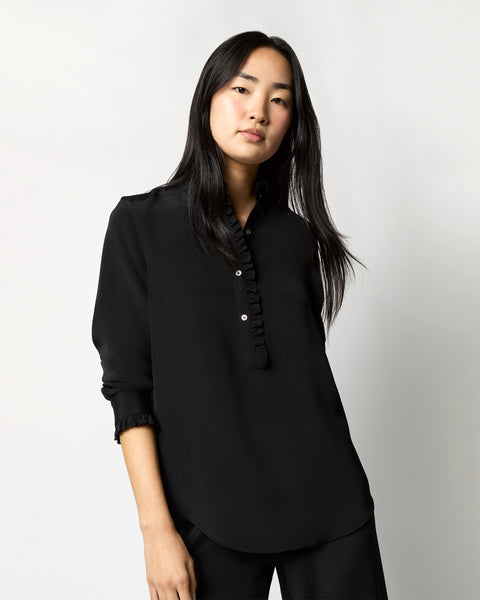 Huang Shu Chi women's black ruffle button down long sleeve blouse shops size Small