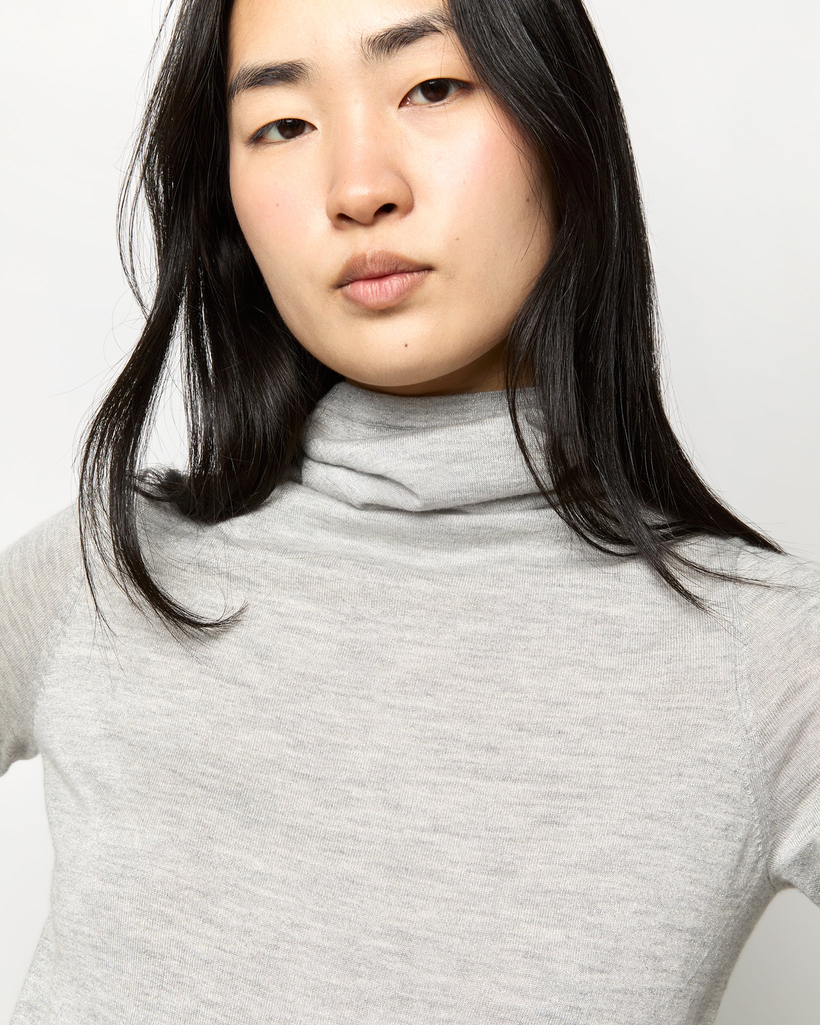 Superfine Funnel-Neck Sweater in Silver Cashmere