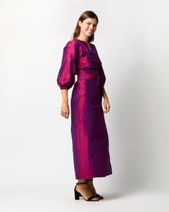 Kira Maxi Wrap Skirt in Berry Iridescent Silk Shantung