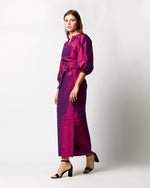 Load image into Gallery viewer, Kira Maxi Wrap Skirt in Berry Iridescent Silk Shantung
