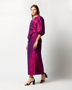 Kira Maxi Wrap Skirt in Berry Iridescent Silk Shantung