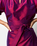 Load image into Gallery viewer, Kira Maxi Wrap Skirt in Berry Iridescent Silk Shantung
