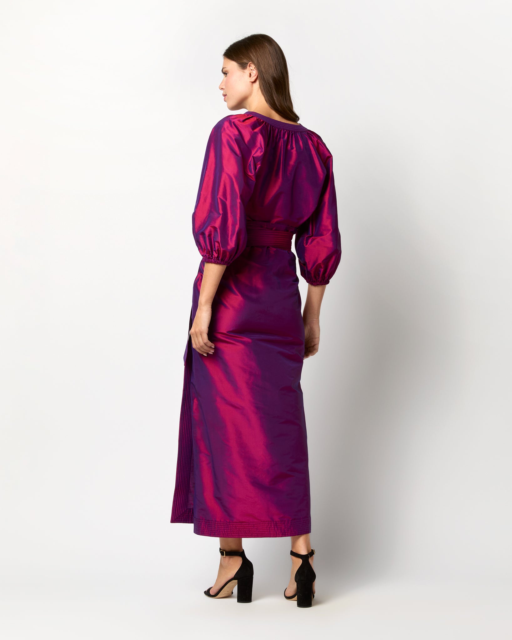 Kira Maxi Wrap Skirt in Berry Iridescent Silk Shantung