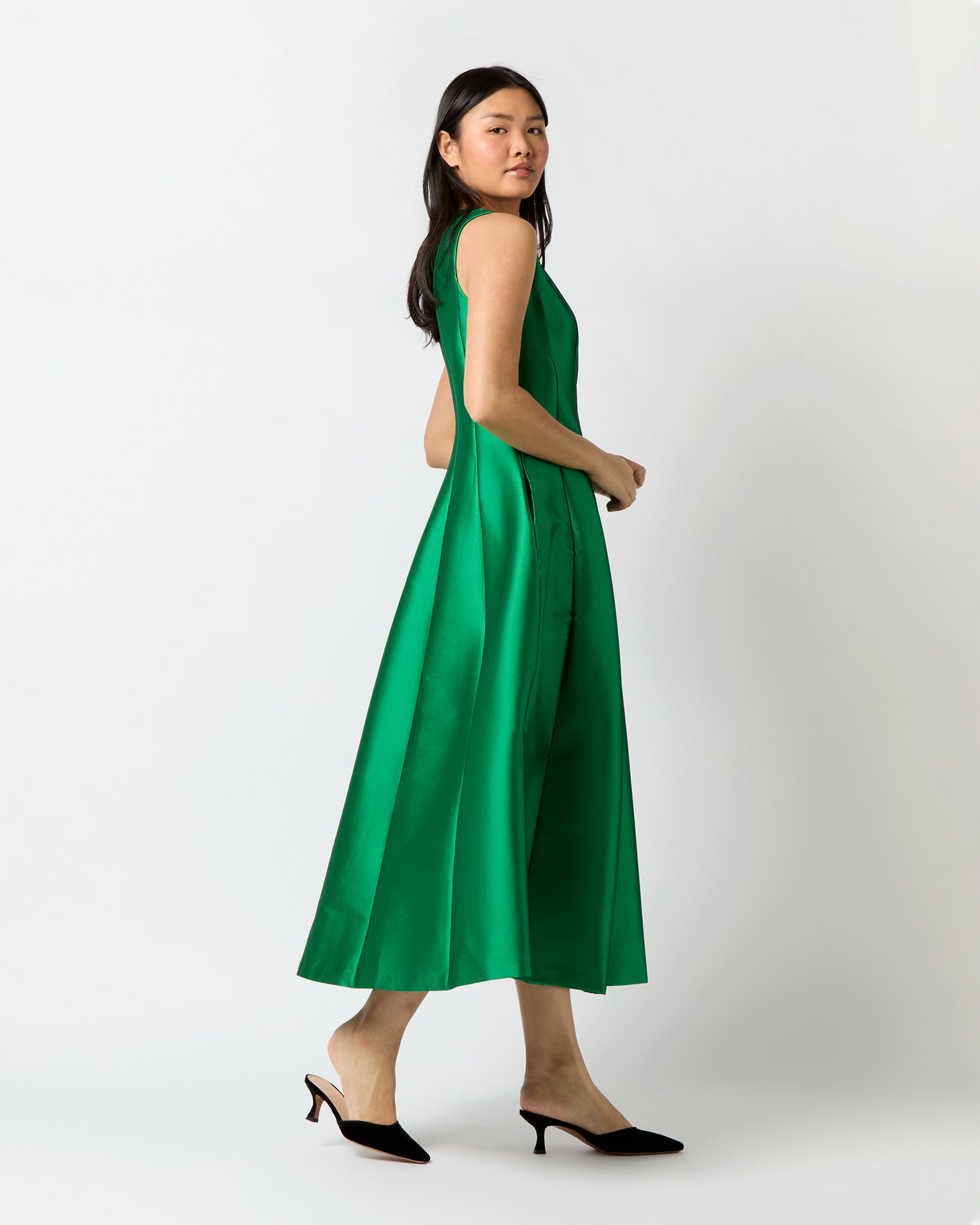 Victoire Dress in Kelly Green Mikado