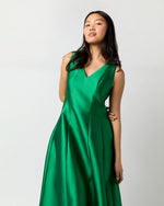 Load image into Gallery viewer, Victoire Dress in Kelly Green Mikado
