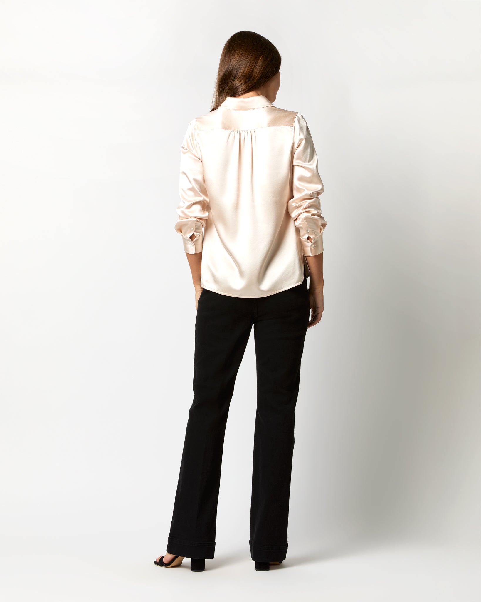 Natalia Blouse in Pale Pink Silk Charmeuse