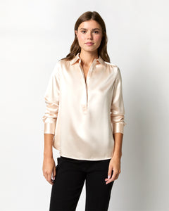 Natalia Blouse in Pale Pink Silk Charmeuse