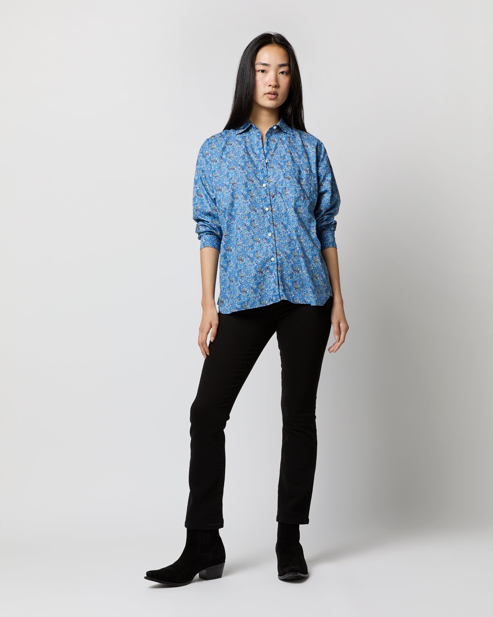 Weekender Shirt in Blue Eden's Awakening Liberty Fabric